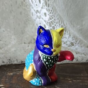Colorful Hand-Painted Ceramic Cat Figurine